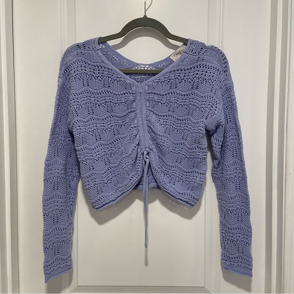 Periwinkle Drawstring Cropped Sweater